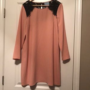 Black and Blush Lace Long Sleeve Dress